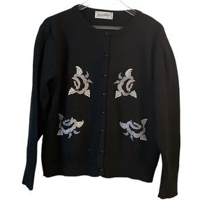 Vintage Black Embroidered Cardigan from Saint Charles Paris